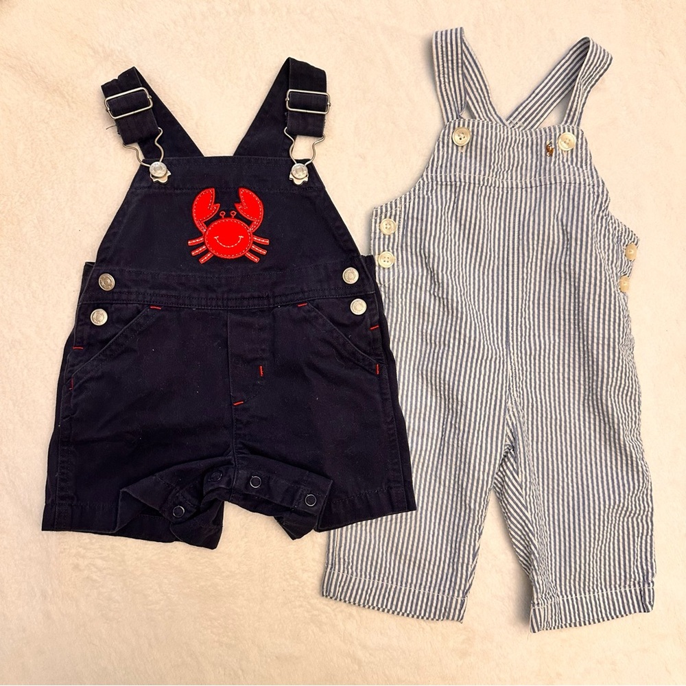 EUC baby boys 3/6mo overall set. Navy crab & Ralph Lauren seersucker